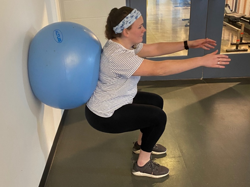 Exercise ball Wall Squat Hold demonstration