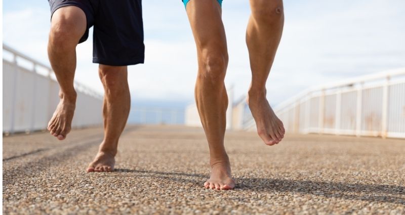 Runners running barefoot